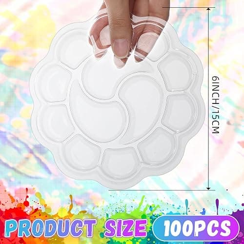 LemonSecret 100 Pcs Large Clear Plum Blossom Paint Tray Palette Disposable Watercolor Palette Acrylic Pallet Color Mixing Tray for Painting Party Oil Watercolor Craft Supplies DIY Art Painting thumbnail 3