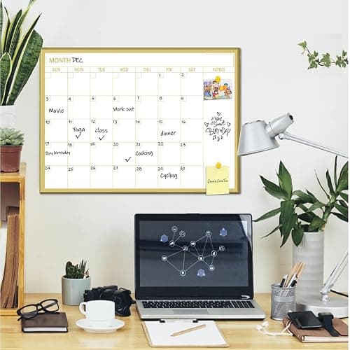 Gold Dry Erase Calendar Whiteboard for wall-18 x24’’,Portable Aluminum Frame,Magnetic Calendar White Board,Wall Planner Dry Erase Board for Office, Kitchen, School, Home-GG-4560 thumbnail 2