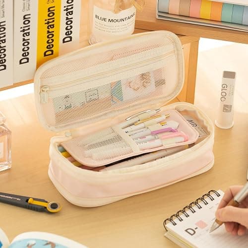 EASTHILL Big Capacity Pencil Case Large Pencil Pouch Stationery Pen Bag for Teen Girls-Pink thumbnail 2