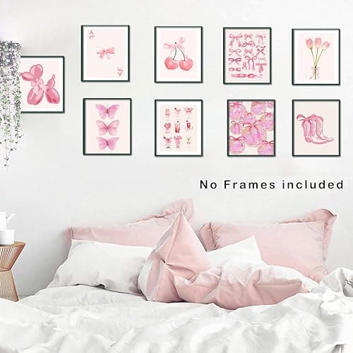 Ucninvd Pink Bow Wall Art Posters Set of 9 Trendy Coquette Preppy Wall Decor Paintings Disco Ball Girly Room Decor Aesthetic Canvas Pictures Prints for Bathroom Living Room Dorm 8x10Inch Unframed thumbnail 9