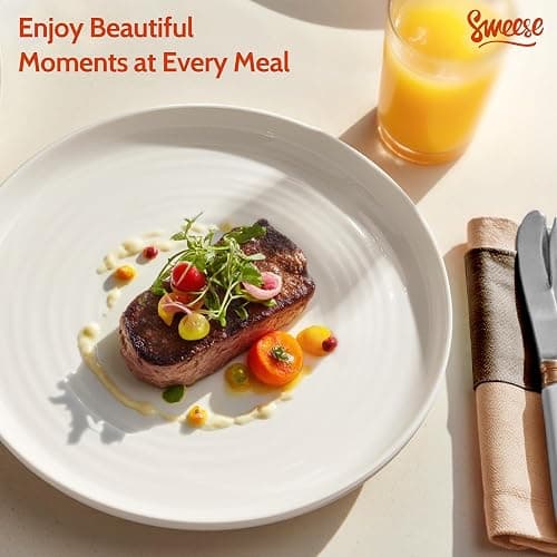 Sweese Porcelain Dinner Plates Set of 6, 10.5 Inch Dish Set - Dishwasher, Microwave, Oven Safe, Scratch Resistant, Kitchen Serving Dishes - White thumbnail 7