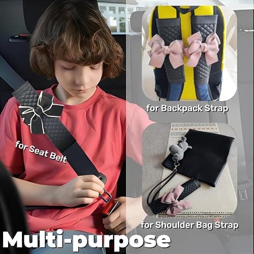 Zigihos Cute Bow Leather Car Seat Belt Cover Pads,2 Pcs & 4 Pcs Seat Belt Cover for Shoulder, Seatbelt Cushion, Car Seat Strap Pads, Seatbelt Covers for Women (Black,2) thumbnail 7
