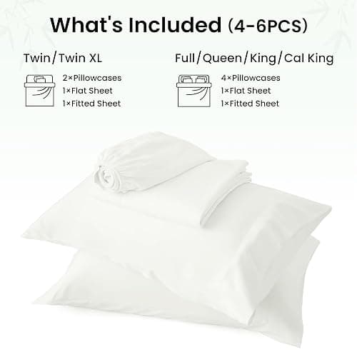 Love's cabin 6 Piece Queen Sheet Set, 100% Rayon Derived from Bamboo, Cooling & Breathable, Soft Silky Deep Pocket up to 16", Hotel Luxury Bedding for Hot Sleepers, White thumbnail 8