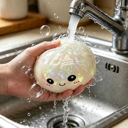 Met-edianger Glitter Dumpling Toy with Steamer Box, Funny Squeeze Dough Stress Ball, Realistic Steamed Bun Fidget Sensory Toy for Desk Anxiety Relief Calming Travel Accessory Gift thumbnail 4