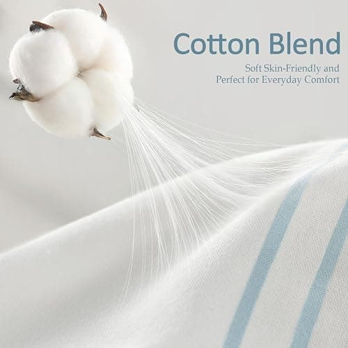 XOGUIBO Aqua Blue Shower Curtain Cotton Coastal Ocean Striped Shower Curtains for Bathroom with Tassel 72 X 72 thumbnail 3