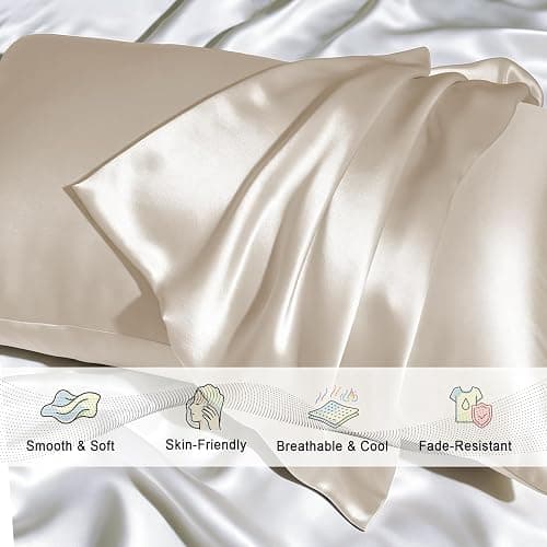 Gabire Mulberry Silk Pillow Cases Set of 2, Both Sides Real Silk Pillowcase for Hair and Skin Prevent Acne Pillowcase Organic Silk Pillow Cases 2 Pack with Hidden Zipper, Beige, Standard (20"×26") thumbnail 2