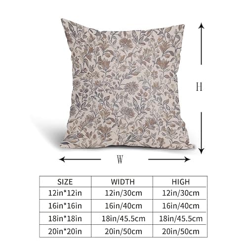 Vintage Floral Pillow Covers 18x18 Inch Set of 2 Antique Flower Block Print Throw Pillow Covers Brown Neutral Traditional Square Cushion Case Decoration for Couch Home Decor thumbnail 3