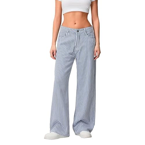 Mxiqqpltky Y2k Striped Bell Bottom Jeans Women High Waisted Boyfriend Denim Pants Baggy Wide Leg Stretchy Bootcut Flare Jeans - Image 1