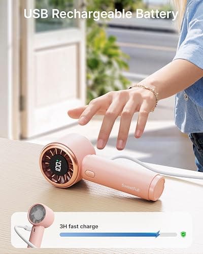 SWEETFULL Mini Fan Portable - Cute Handheld Turbo Fan with Rechargeable Battery, 5 Speeds, Small Hand Personal Travel Essentials for Women, Girls, Kids, Lash, Makeup - Pink thumbnail 5