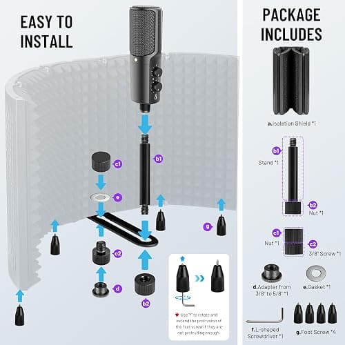 CAHAYA Microphone Isolation Shield Studio Mic Sound Absorbing Foam Professional Desktop or Mounted on Stand Recording Equipment Foldable 5-Panel Mic Isolator Panel for Condenser Microphone thumbnail 5