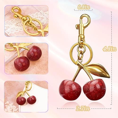 Cherry Keychain Bag Purse Charms For Handbags Cherry Accessories Mothers Day Birthday Ideas thumbnail 4