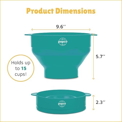 POPCO Silicone Microwave Popcorn Popper with Handles, Silicone Popcorn Maker, Collapsible Bowls, Dishwasher Safe - 15 Colors Available (AQUA) thumbnail 2