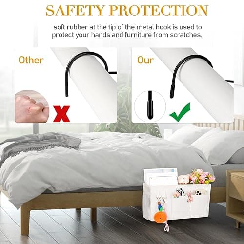 Ozzptuu Bedside Caddy Bedside Storage Bag for Headboards/Bunk Bed | Hanging Bed Caddy with Hooks fits Bunk bed Hospital Beds Dorm Bed Rails, Essentials for Phones, Books, Remotes, Water Bottles thumbnail 6