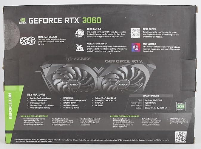MSI Gaming GeForce RTX 3060 12GB 15 Gbps GDRR6 192-Bit HDMI/DP PCIe 4 Torx Twin Fan Ampere OC Graphics Card thumbnail 12