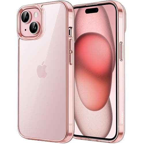 JETech Case for iPhone 15 Plus 6.7-Inch, Non-Yellowing Shockproof Phone Bumper Cover, Anti-Scratch Clear Back (Pink) - Image 1