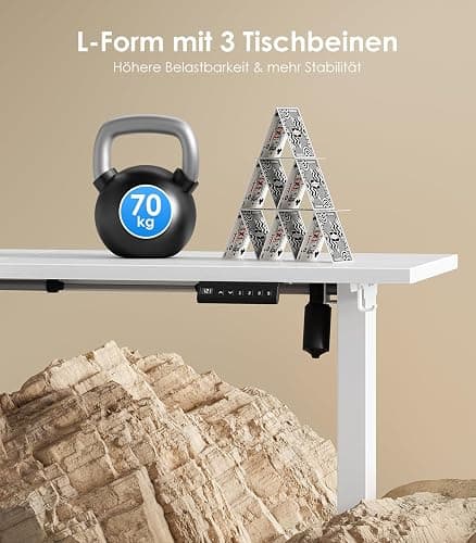 OffiGo L-förmig Höhenverstellbarer Schreibtisch, 160 x 120 cm Schreibtisch Höhenverstellbar Elektrisch, Eckschreibtisch Ergonomischer Steh-Sitz Tisch Computertisch, Weiß thumbnail 8