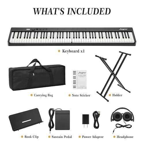 88 Key Full Size Portable Folding Electronic Keyboard Piano Set Built-in Speakers,Electric Piano Keyboard,Digital Piano,Power Adaptor,Bluetooth,Carrying Bag,Headphones,Note Sticker thumbnail 6