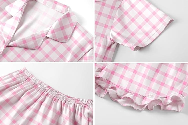 Umeyda Girls & Women Satin Pajamas Set Button Down 2 Piece Silk Pjs Shorts Set Ruffle Sleepwear, 5 Years-Women L thumbnail 6