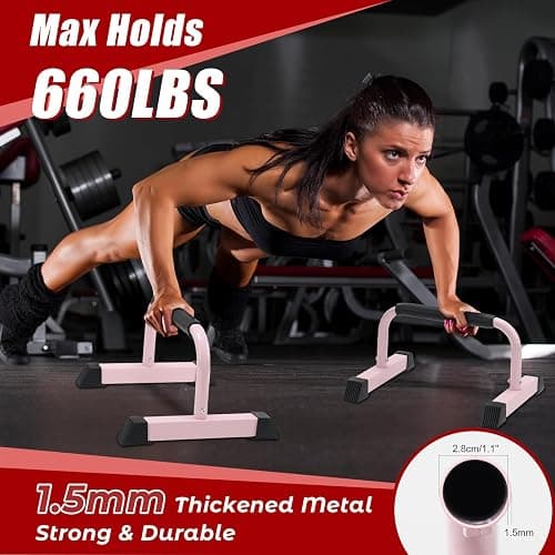 Push Up Bars: Sweat-resistant Parallettes Bar for Handstands L-sit & Dip, No Wobbling Strength Training Pushup Stands for Women Men Workout Core Exercise at Home Floor Gym thumbnail 2