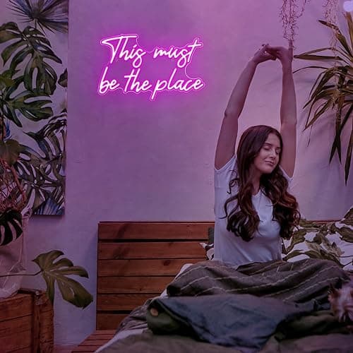 Kavaas This Must Be the Place Neon Signs 16.5" x 10.3", Pink LED Light Up Signs for Wall Decor | This Must Be The Place Sign for Bedroom, Bar, Cafe, Office, Man Cave thumbnail 2