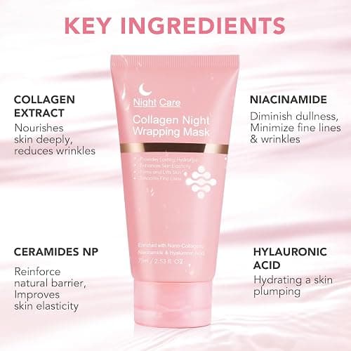 Akeeronn Collagen Overnight Wrapping Peel Off Facial Mask, Collagen Night Wrapping Mask, Hydrating Anti Wrinkle Lifting for All Skin Types, Firming&Elasticity Sleeping Mask (Brush Included) thumbnail 3