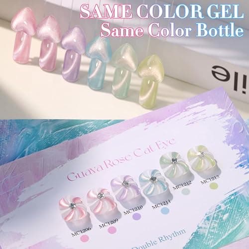Double Rhythm Cat Eye Gel Nail Polish Set of 6 Same Color Same Bottle 0.5 Oz Shimmer Glitter with Magnet Holographic Reflective Magnetic UV Nail Polish Kit at Home (Rose Green Pink Purple-T6-46) thumbnail 5