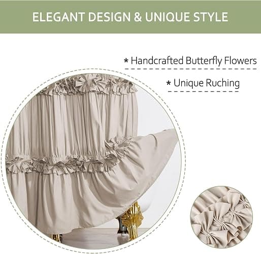 Homechoice Decor Camel Ruffle Stall Shower Curtain, Vintage Handcrafted Bow Tie Bath Curtain for Master Bathroom, Ruched Microfiber Bathroom Curtain with 8 Buttonholes, 48" W x 72" H (LQ-10) thumbnail 4