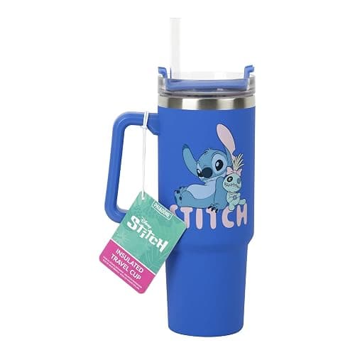 Paladone Disney Stitch 900 ml Blue Insulated Travel Cup and Straw, Officially Licensed Quencher with Handle for Iced Tea or Coffee, Pop Culture Merchandise for Fans - Image 1