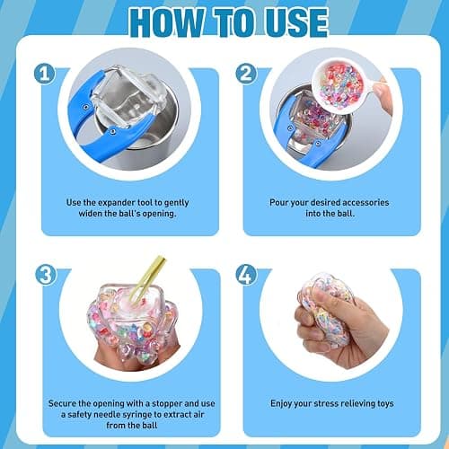 Tasdurian 12 Set DIY Stress Ball Making Kit Empty Stress Ball DIY Kit with Blank Skins Fill Beads Expander Tool Cap Glue for Make Pressure Balls (Cat Paw) thumbnail 5