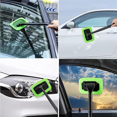 desin Car Windshield Cleaning Tool, Windshield Cleaner with 5 Washable and Reusable Microfiber Pads and Extendable Handle, for Auto Glass Wiper (Green) thumbnail 6