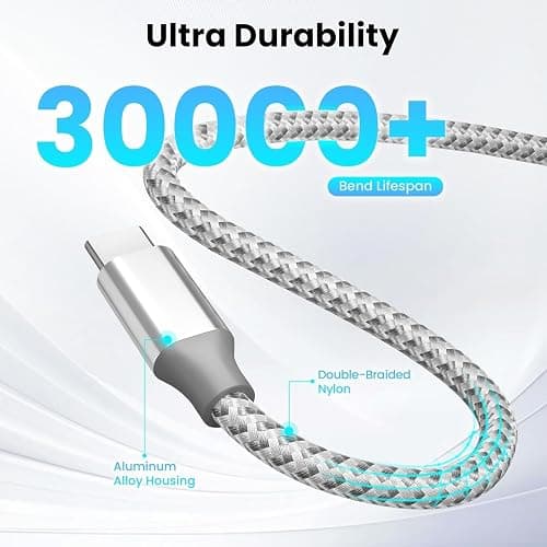 KYEHD USB C Cable，3 Pack 10FT 60W Fast Charging USB C to USB C Cable, Durable Type C Charger Cable for iPhone 17/16/15/iPad MacBook CarPlay and More-Grey White thumbnail 7