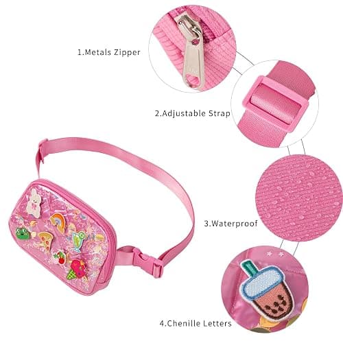 Cute Diy Pink Waist Fanny Pack for Girls, Crossbody Bag Purse Belt Bag,Dance Recital Birthday Gifts for 3 4 5 6 7 8 9 10 11 12 Year Old Kids. (912Rose red) thumbnail 4