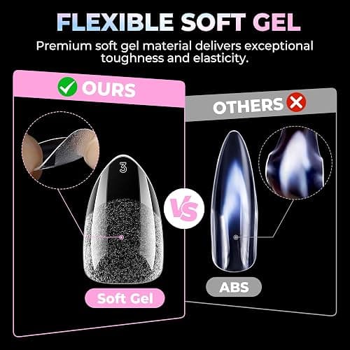 UNA GELLA Short Almond Gel Nail Tips 15 Sizes 300PCS Pre-Etched Soft Gel Clear Nail Tips Easy DIY Salon Short Almond Press On Nails Snug Fit Acrylic Fake Tips Extensions Long-Lasting Hold thumbnail 6