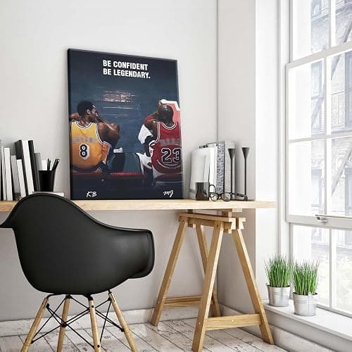 Kobe Bryant and Michael Jordan Canvas Wall Art – “Be Confident Be Legendary” Basketball Legends Duo Poster Print, Inspiring Sports Artwork for Home Office or Game Room Decoration 8x10 in thumbnail 5