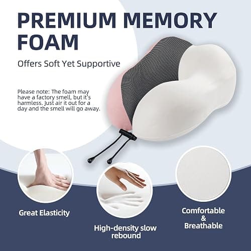 Travel Pillow with Extra Large Hood for Airplane Long Flights Privacy and Comfort Memory Foam with Velvet Cover for Road Trip Head&Neck Support for Plane Office Cars Sleeping & Rest (Pink) thumbnail 7