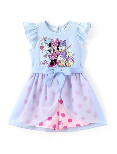 Disney Princess Frozen Elsa Minnie Mouse Stitch Toddler Girl Romper With Skirt Overlay Summer Jumpsuit with Bow 2-6 Years - Image 1