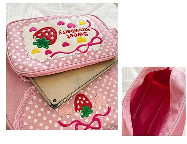 Kawaii Strawberry Backpack Pink Cute Mini Aesthetic Backpack Japanese Anime Cutecore Small Bookbag thumbnail 9