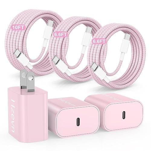 Fast Charging for iPhone 15 16 Pro Max Charger Colorful, 3Pack 20W USB C Fast Chargers Block with 6/6/10ft Long USB C to C Braided Cable Compatible with iPhone 16/15 Pro/15 Plus/iPad Pro 13/12.9,Pink - Image 1