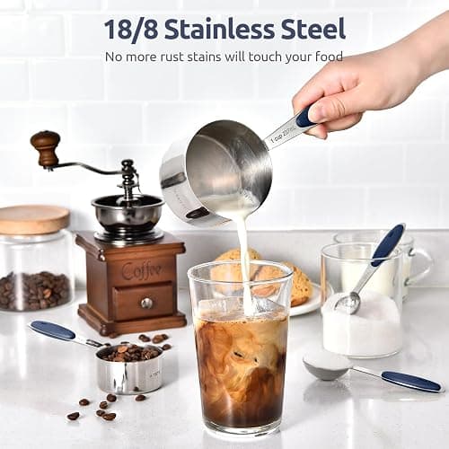 U-Taste Measuring Cups and Spoons: Food Grade 18/8 Stainless Steel Metal Measure Cups and Spoons Set of 10, Upgraded Thickness Handle (Midnight Blue) thumbnail 2