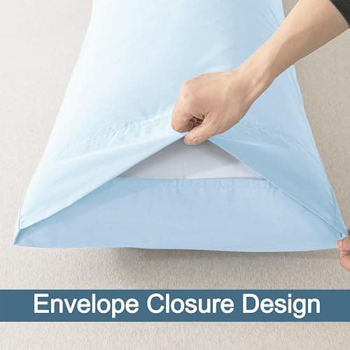 WhatsBedding Body Pillow Cover Cotton Fabric, Long Pillowcase Breathable & Skin-Friendly, Envelope Closure - Light Blue (20x54 inch) thumbnail 4