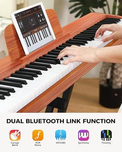 Fesley Weighted Piano Keyboard 88 Keys: Full Size Electric Keyboard Piano for Beginners, Portable 88 Key Keyboard with Daul Speaker,Sustain Pedal,Power Adapter,Support Bluetooth,USB MIDI,FEP300, Brown thumbnail 6