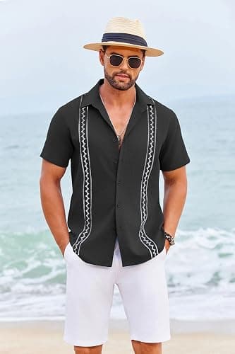 COOFANDY Cuban Guayabera Shirts for Men Short Sleeve Casual Button Down Shirts Summer Vacation Shirts thumbnail 4