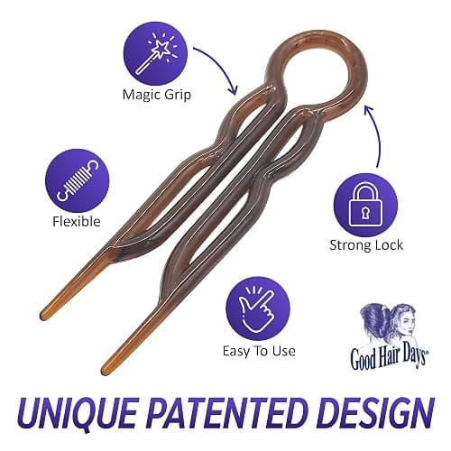 Good Hair Days Hair Pins - 2 1/2" Plastic, U-shaped Magic Grip Hairpins, Strong Durable Pins For Fine, Thick & Long Hair, Styling Accessories - Tortoise Shell, Set of 10 thumbnail 5