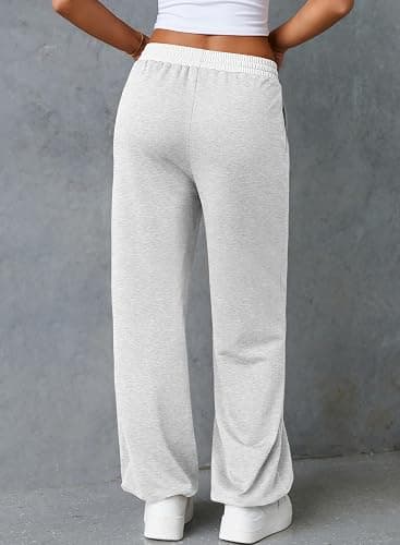 Herseas Women's Contrast Color Waistband Sweatpants Wide Leg Pants with Drawstring Buckle thumbnail 3