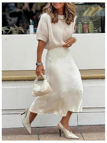 GORGLITTER Women's Puff Sleeve Crewneck Knit Shirt Top Short Sleeve Solid Loose Sweater thumbnail 4