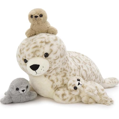 BENINY 4 Pcs Seal Stuffed Animal Set, 20" Mother Plush Toy with 3 Babies in Mom's Belly, Cute Leopard Stuffed Seal Plushie for Girls Boys Kids, Kawaii Chirstmas Bithday thumbnail 7