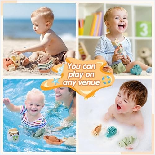 Baby Bath Toys for Kids Ages 1-3, 14 Pack Mold Free Toddler Bath Toys for 2-4 Bathtub Water Toys with Floating Boats&Cups and No Hole Bath Toy for Babies 6-12 Months, Baby Christmas Stocking Stuffers thumbnail 7