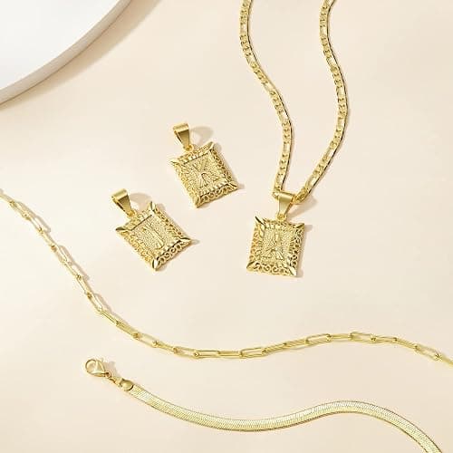 KissYan Gold Layered Necklace Set for Womens, 14K Gold Plated Initial Letter Pendant Necklaces Paperclip Snake Choker Alphabets from A-Z Figaro Chain Jewelry Gift thumbnail 7