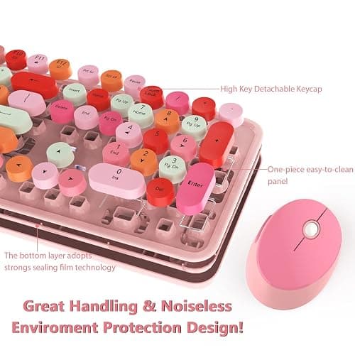 KOOTOP Cute Pink Wireless Keyboard and Mouse, 2.4G Retro Round Keycap for PC, Mac, Laptop, Tablet, Computer Windows thumbnail 5