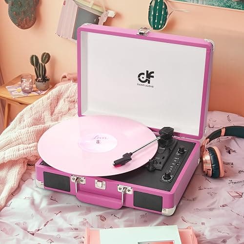 Record Player, Vintage 3-Speed Suitcase Turntable with Built-in 2 Speakers,USB Recording Vinyl to MP3, Bluetooth 3 Speed 3 Size Portable Record Player for Music Lovers Hot Pink thumbnail 12